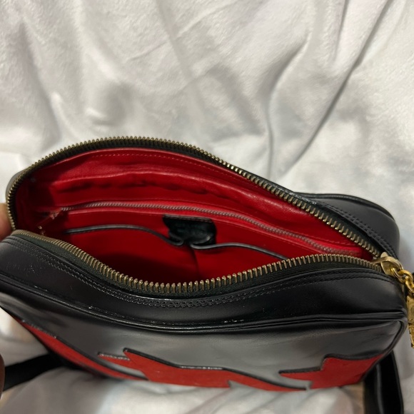 Celine Leather/Suede Black/Red Houndstooth design camera bag - Picture 3 of 4